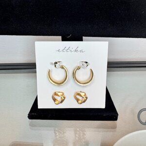 NWT Ettika Set of Two Gold Hoop Earrings